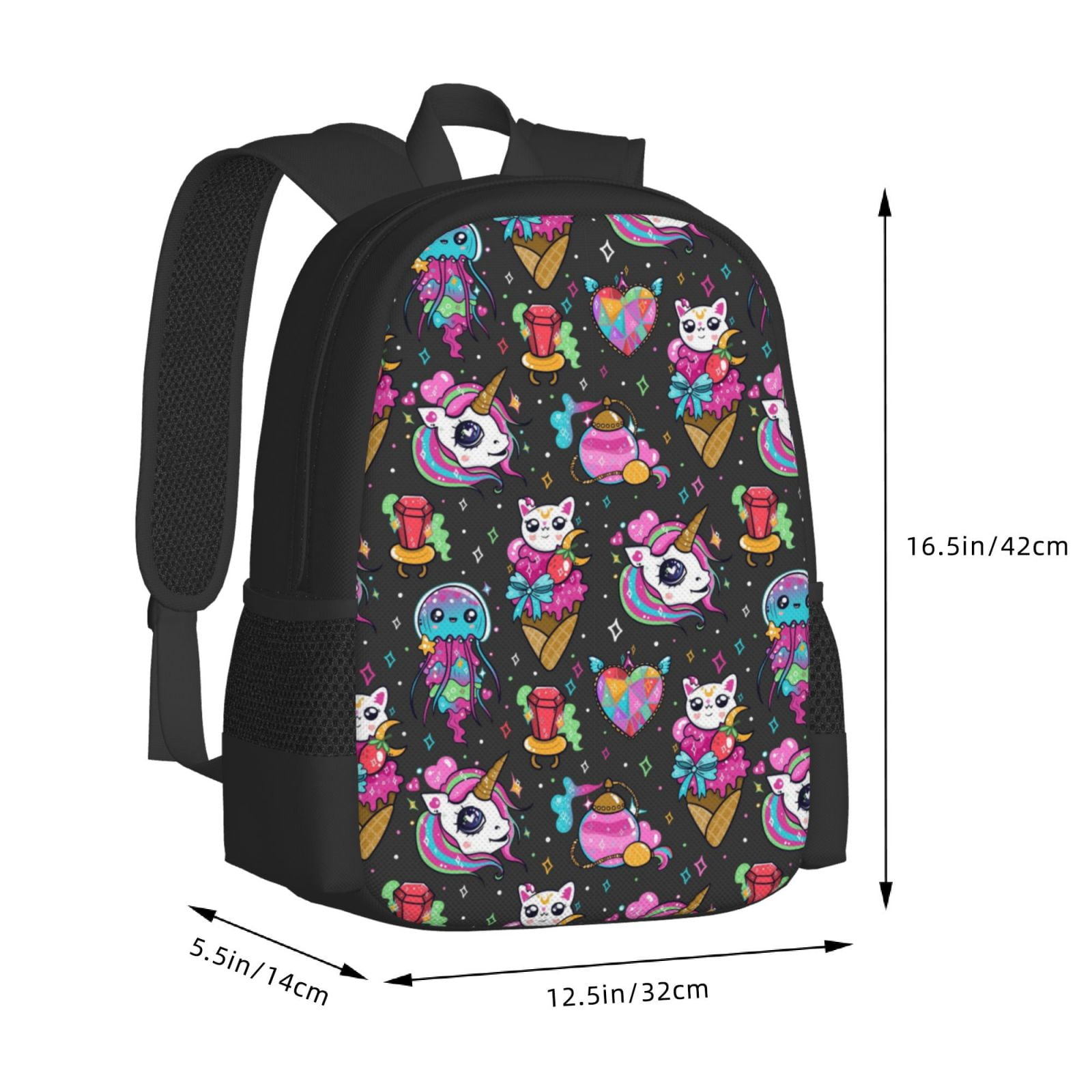 Ratiio Rainbow Unicorn And Cat Icecream Backpack for Men and Women - Durable 600D Oxford Cloth -Large Capacity, Water-Resistant School, Travel, and Hiking Bag