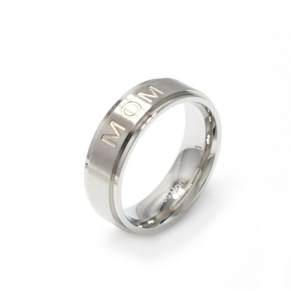 MOM Ring Stainless Steel Brushed Jewelry Size 5-9 6mm Silver Tone