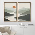 thumbnail image 3 of IDEA4WALL Framed Canvas Print Wall Art Green Pastel Watercolor Mountain Valley and Sun Abstract Shapes Modern Landscape Nature for Living Room, Bedroom, Office - 24"x36"x2 Natural, 3 of 5