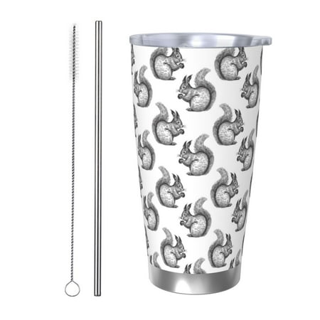 

Susaid Black Squirrel Print 20oz Car Cup Insulated Coffee Cup Fully Spill Proof Travel Coffee Mug Stainless Steel Tumbler for Work Home Outdoor Car-Straw Two-piece Set