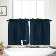 GlowSol Kitchen Cafe Curtains,Waffle Weave Textured Tailored Short Curtains for Bathroom Waterproof Window Covering Tier Curtains - 30" x 36", Navy Blue, Set of 2