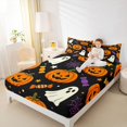 thumbnail image 3 of Homewish Halloween Pumpkin Ghost Queen Sheets for Kids, Black Orange Striped Candy Star Queen Sheet Sets, 4pcs, 1 Flat Sheet, 1 Fitted Sheet and 2 Pillowcases, 3 of 5