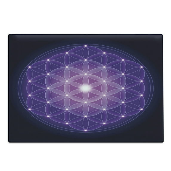 Dark Blue Cutting Board, Flower of Life with Stars Geometry Print, Decorative Tempered Glass Cutting and Serving Board, Large Size, Dark Blue Purple, by Ambesonne