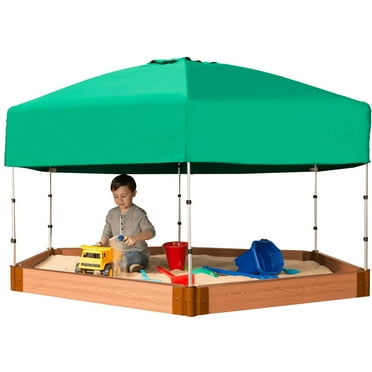 Frame It All Tool-Free Classic Sienna 7ft. x 8ft. x 5.5 in. Composite Hexagon Sandbox Kit with Telescoping Canopy/Cover - 1" profile