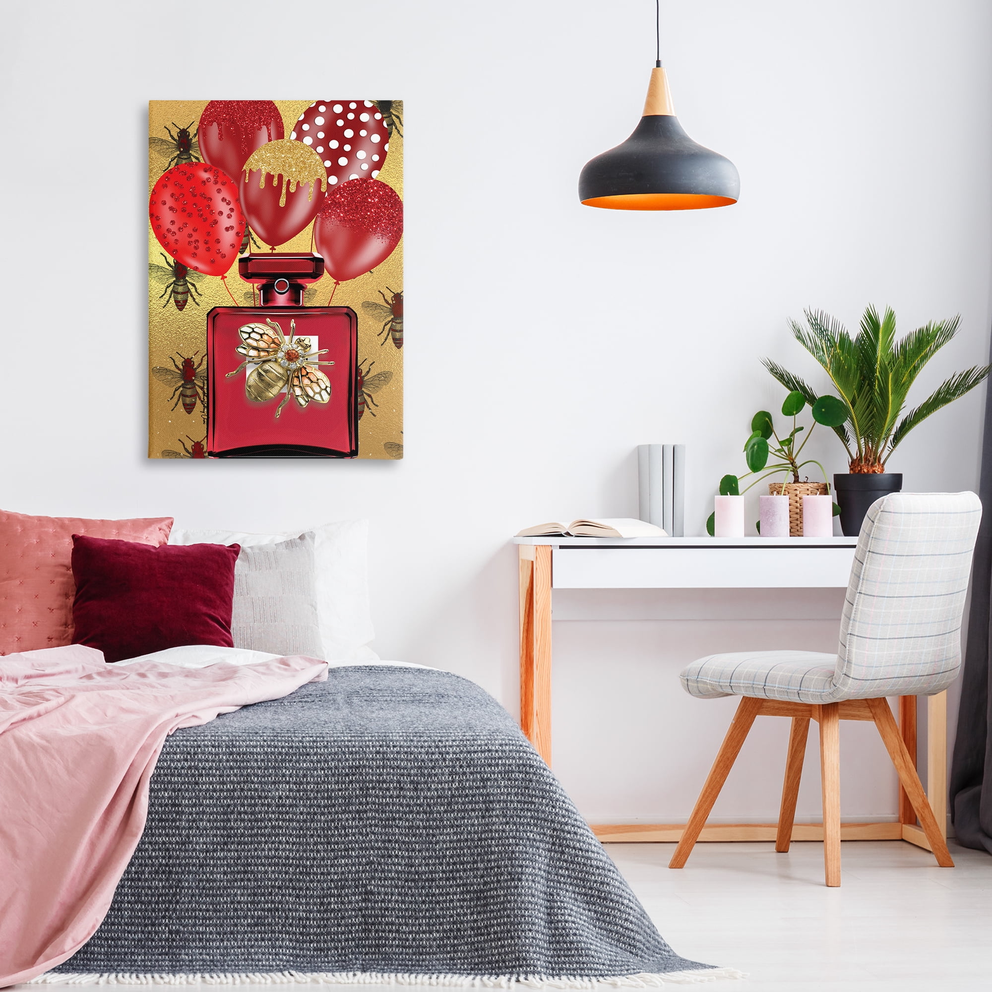 Stupell Industries Glam Red Bee Perfume Fashion Painting Wrapped Canvas Art Print Wall Art, 24 x 36
