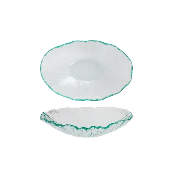 Turgla Fusion Glass 10.75" x 7" x h:3" 30 oz. Oval Clear Glass Deep Plate (Set of 2)