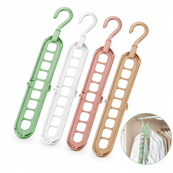 4 Pack Plastic Clothes Hangers,Space Saving Clothes Hangers,Premium 9 Slots Cascading Hangers,Space Saving Cascading Hanger,Innovative Design for Heavy Clothes (Random color)