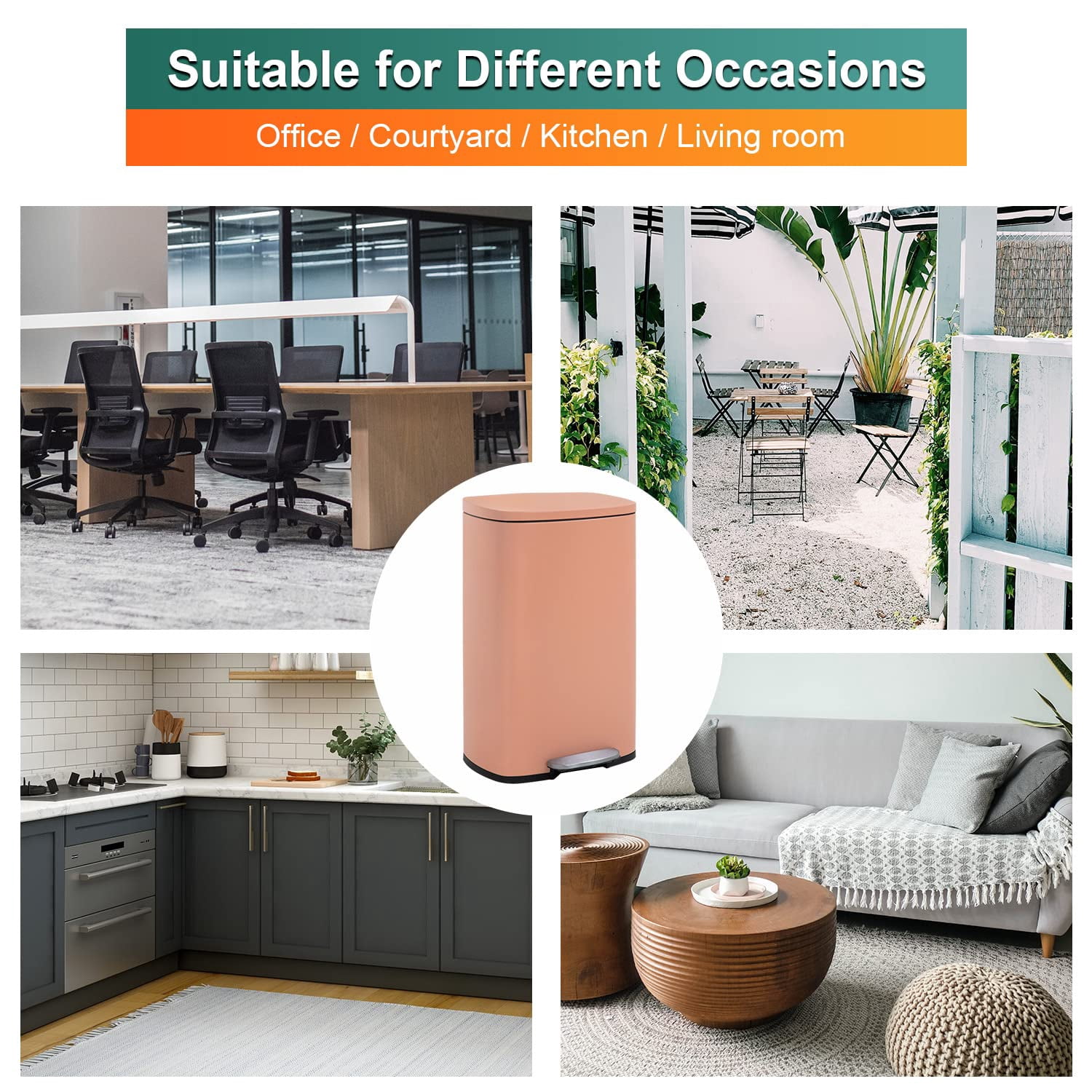 PayLessHere 13Gal Pink Trash Can - Stainless Steel w/Foot Pedal & Soft Close