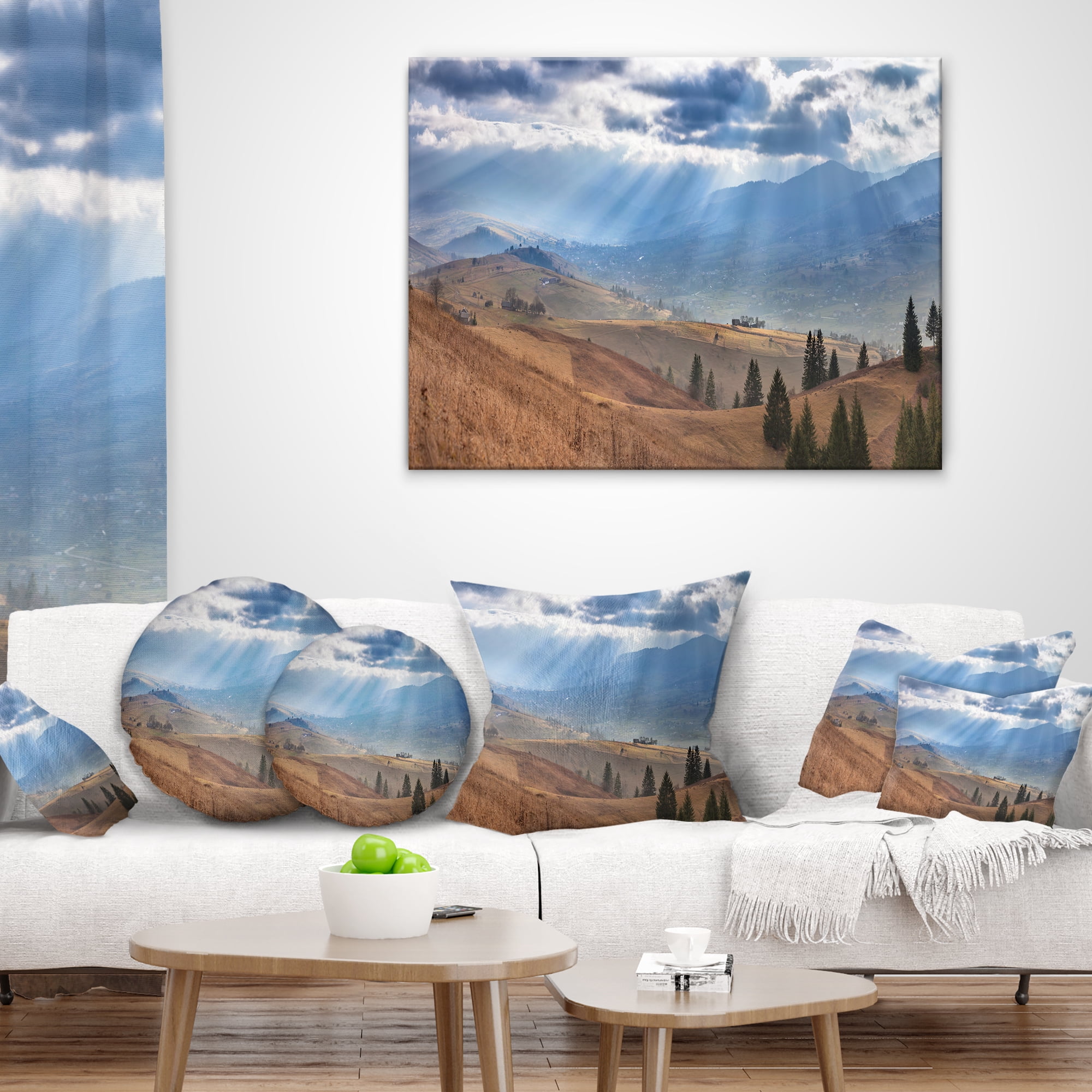Designart Beautiful Mountain Village View - Landscape Printed Throw Pillow - 16x16