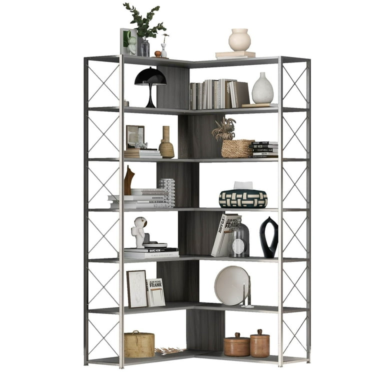 7-Tier Corner Bookshelf Corner Bookcase Storage Display Rack