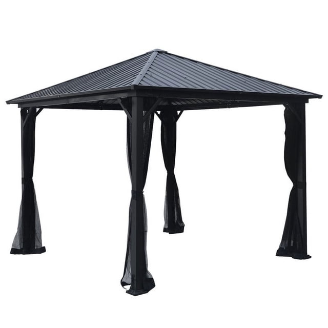 Afuera Living Gazebo Extérieur Moderne en Aluminium avec Toit Rigide 10 Pieds x 10 Pieds Noir