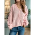 thumbnail image 5 of Women'S Fall Fashion Button Down Cardigan Sweater Loose Casual Cable Knit Sweater Coat Pink M, 5 of 9