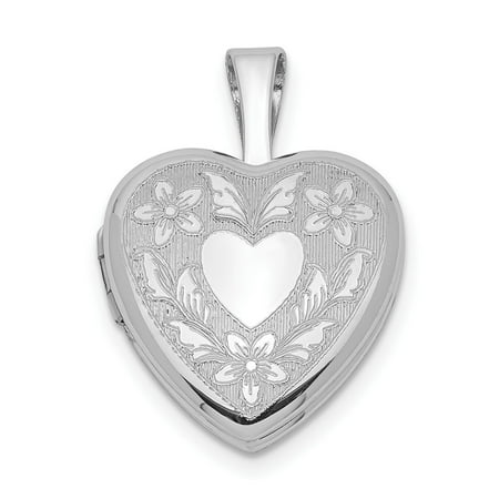 Sterling Silver Heart Locket Pendant for Women with Floral Engraving, Vintage Style Keepsake Necklace for Photos, Romantic Memorial Jewelry for Love and Remembrance