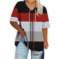 thumbnail image 5 of QUNYINEY Short Sleeve Women Shirts Casual V Neck Colorblock Tops Loose Plus Size Summer Pullover Women Tops, 5 of 5