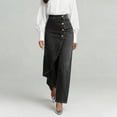 thumbnail image 3 of Oplxuo Women's High Waisted Wide Leg Wrap Skirted Jeans Button Front Asymmetrical Denim Pants Side Split Slit Casual Trousers, 3 of 6