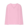 thumbnail image 5 of pstuiky Summer Tops for Women Cotton and Linen Solid Color V-Neck Women Linen Tops Casual Loose Fit Long Sleeve Tie Front Outfits Clothes Pink XXL, 5 of 7