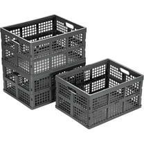 34L Large Plastic Folding Storage Crates,Collapsible Crates for Storage,Pack of 3 (Grey)