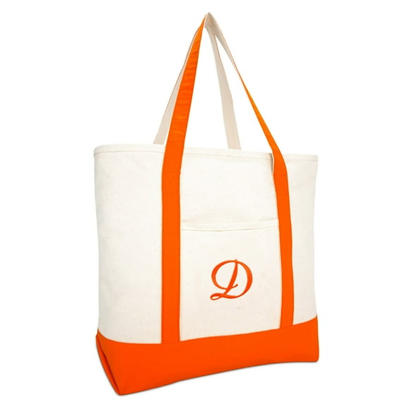 DALIX Women's Personalized Shopping Tote Hand Bag Monogram Orange Ballent Zippered Letter- D