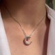 thumbnail image 2 of Colección Luna y Estrella Plata de Ley Collar con Colgante de Circonia Transparente Cadena de Ondas de Agua, 2 of 5