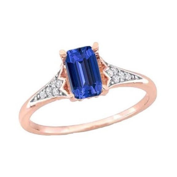 2 CT Diamond Blue Sapphire Rose Gold Ladies Wedding Ring, Size 6.5