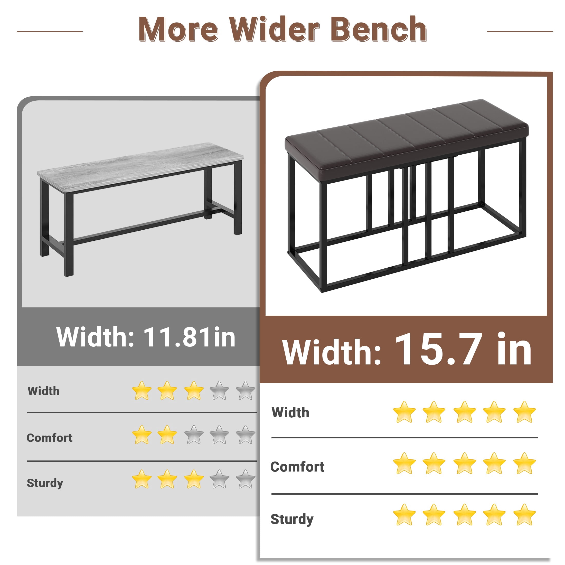 PORKISS Dining Room Set for 6, Modern Dining Table Set for 6 with Faux Marble Table, 4 Leather Chairs and 1 Cushion Bench, Metal Frame, Black + Brown