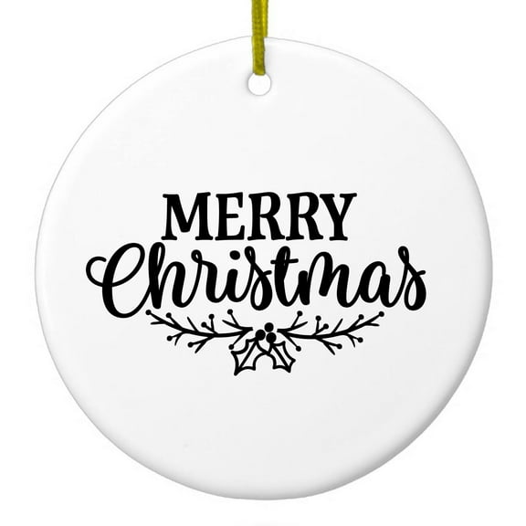 DistinctInk Hanging Ceramic Christmass Tree Ornament with Gold String - Great Gift / Present - 2 3/4 inch diameter - Merry Christmas Mistletoe - Black