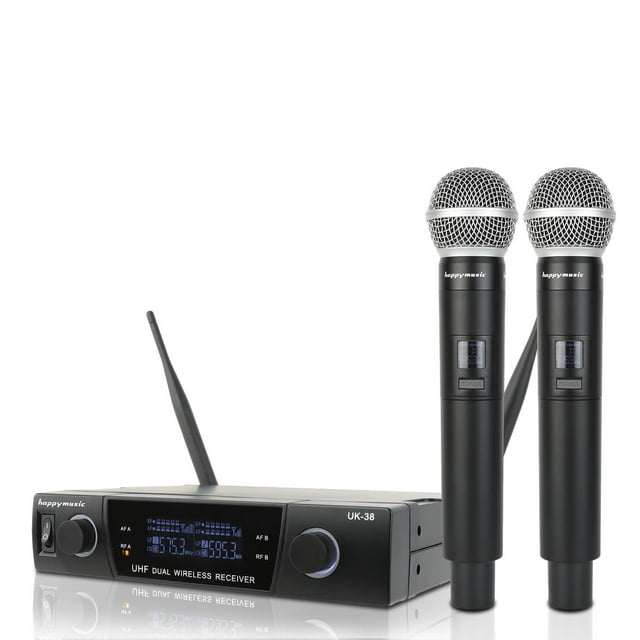 Sistema de Micrófono Inalámbrico Happymusic Profesional UHF 2 Canales para DJ y Eventos