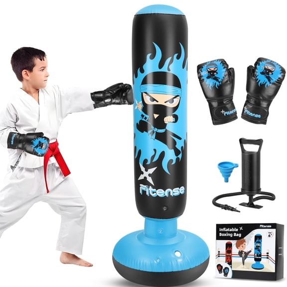 Anpro Punching Bag Toy Set for Kids, Inflatable Boxing Bag with Gloves and Pump, Christmas,Birthday Gifts for Kids Age 3-12