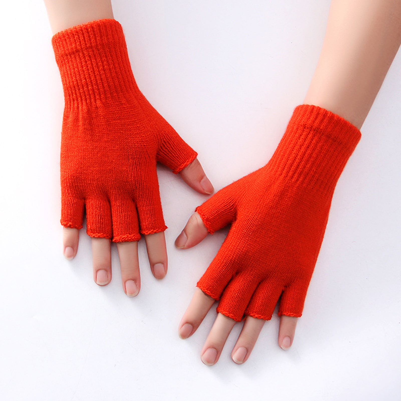SATINIOR 2 Pair Unisex Half Finger Gloves Winter Stretchy Knit Fingerless  Gloves in Common Size