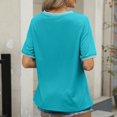 thumbnail image 5 of Sevevn Women's Fashion Casual Spring And Summer New Loose Thread Stitching Round Neck Short-Sleeved T-Shirt Top Blue XL Clearance Sales Online Deals, 5 of 9