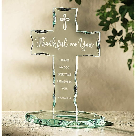 "Glass Thankful for You Standing Cross, 7 1/8 Inch"