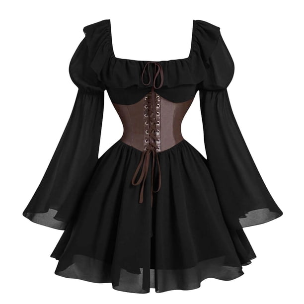 mfyjkho Vestidos de tallas grandes, Vestido de gasa de manga larga con volantes y mangas acampanadas para mujer Vestidos para invitadas de boda para mujer s