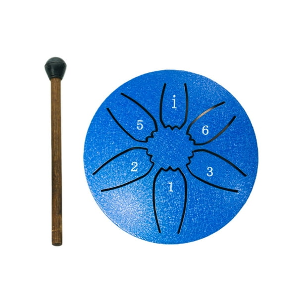 Tambor de lluvia para exteriores de 3 pulgadas, 6 notas, mini tambores de lengüeta de acero para yoga y educación, regalos, tambor de lluvia musical con mazos (azul)