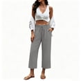 thumbnail image 6 of Lumtrix Womens Cotton Linen Wide Leg Pants Casual Zipper Front Summer Cropped Trousers Dressy Pants with Pockets Dark Gray XL, 6 of 7