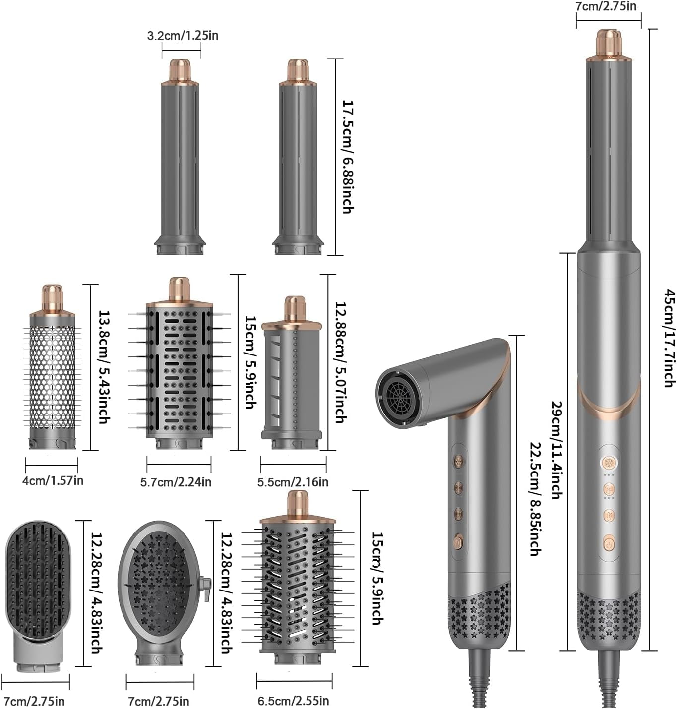 8-in-1 Hair Dryer Brush & Styler – High-Speed 110,000 RPM Negative Ionic Air Curler, Foldable Hot Air Hair Dryer with Multiple Attachments for Curling, Straightening & Volumizing