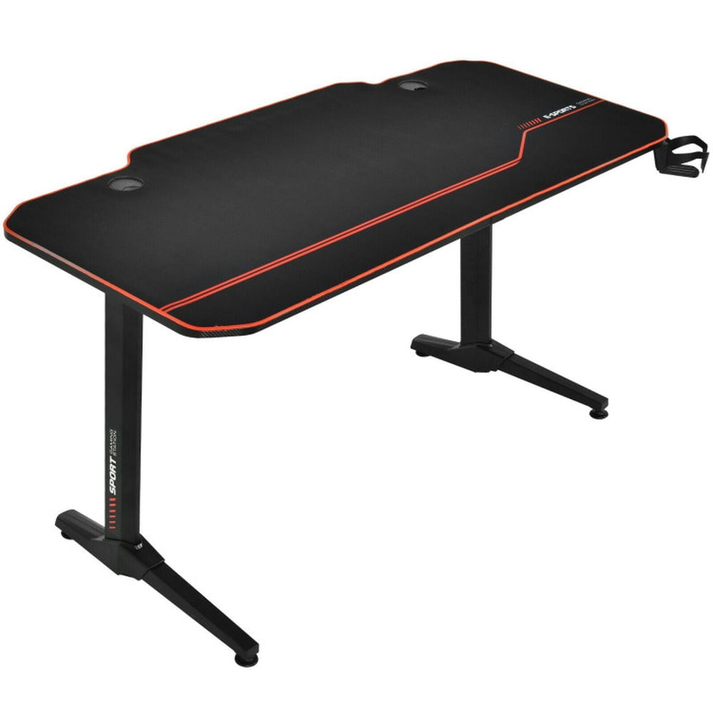 Demi Bonn 55" Gaming Desk with Free Mouse Pad with Carbon Fiber Surface, Small Home Office Desk Study Writing Table, Black