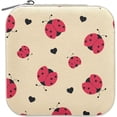 thumbnail image 2 of Travel Jewelry Box Cartoon Ladybugs PU Leather Jewelry case Small Portable Jewelry Organizer Box for Rings Earrings Necklaces Bracelets(White) Women Gifts, 2 of 7