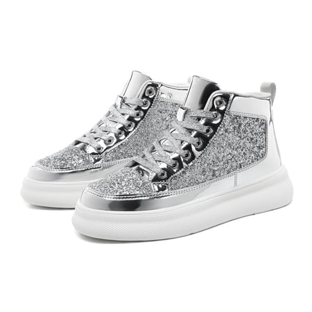 LASUDRAA Mens and Womens Ankle Couple Shoes Sequins Trendy High Top Street Dance Casual Board Shoes