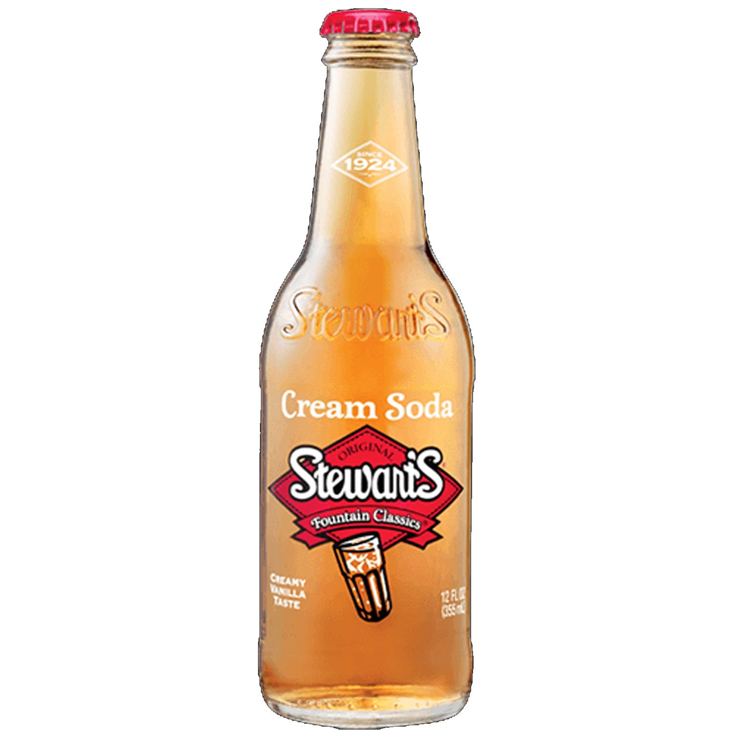 Stewart's Cream Soda, 12 fl oz (12 Glass Bottles), All Natural Family Pack Drink, Made with Sugar