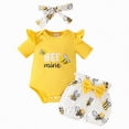 thumbnail image 4 of TOWED22 Baby Girl Casual Outfits Short Sleeve Romper Bodysuit Jumpsuit Shorts Set 3Pcs Clothing Yellow,9-12 M, 4 of 4