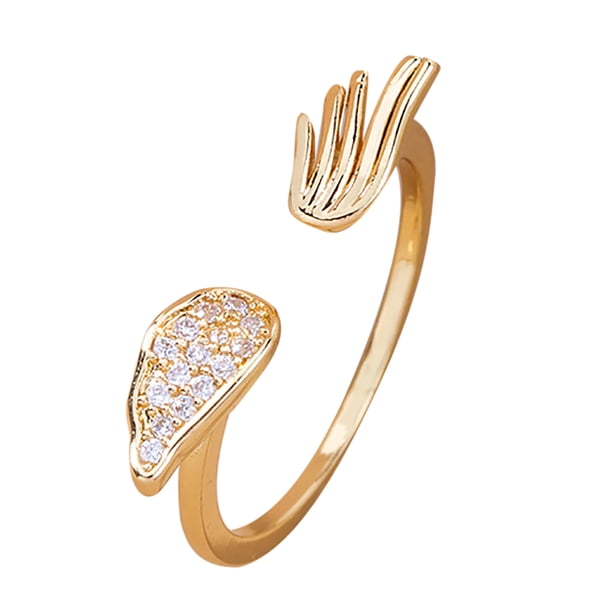Cute Angel Zircon Anillo con Abertura Ajustable, Micro incrustaciones de Piedra Preciosa Anillo de Ala Cobre Retro a la Moda CitasMujeres