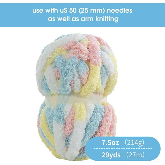 1 Pack Giant Chunky Yarn for Crocheting,Super Bulky Large Soft Fluffy Yarn,Tie Dye Plush Fuzzy Yarn,Mixed Color Thick Chenille Yarn for Hand Knitting/Arm Knitting