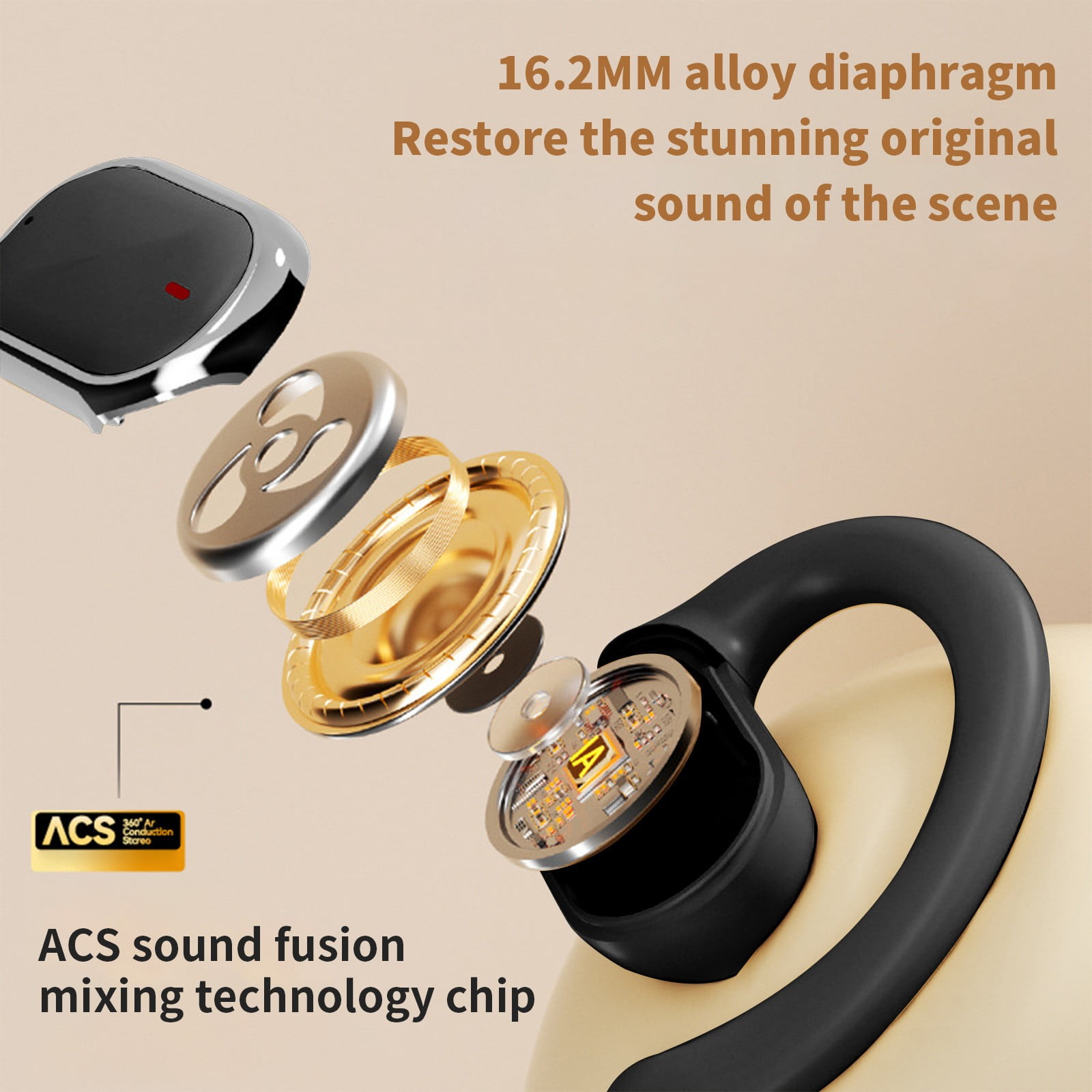 asxite Wireless Earbuds,Ear Mounted Non In Ear Intelligent Digital Display Bluetooth 5.3 Directional Sound Transmission With Long Battery Life Wireless Earphones,Black