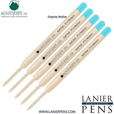 Lanier Combo Pack - 5 Pack - Monteverde SoftRoll Ballpoint P13 Paste Ink Refill Compatible with most Parker Style Ballpoint Pens - Turquoise (Medium Tip 0.7mm)