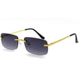 thumbnail image 3 of Rimless Sunglasses Men Rectangle Blue Lens Gold Frame Fashion Shades Hip Hop New, 3 of 7