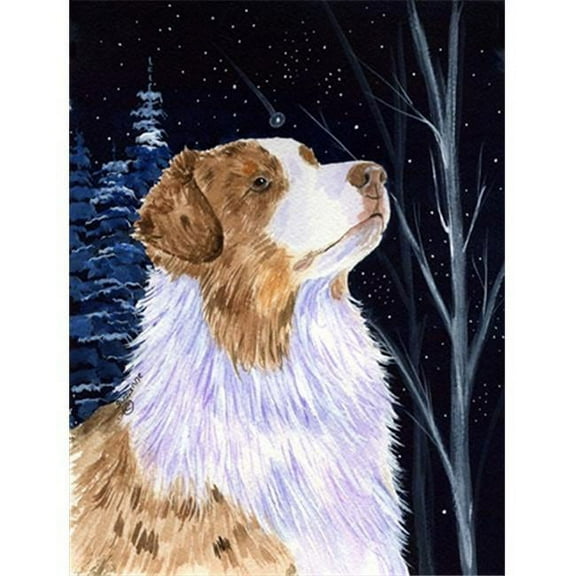 Starry Night Australian Shepherd Canvas Flag - House Size, 28 x 40 in.