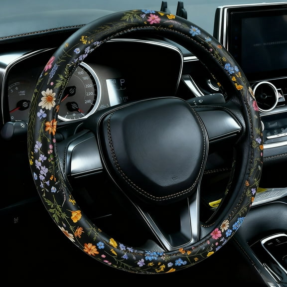 Wildflower Car Steering Wheel Cover, Non-Slip Breathable Steering Wheel, Wildflower Steering Wheel Protector