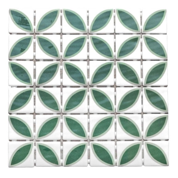 The Tile Life Eterna Lily Basil Matte & Shiny Glass Mosaic Wall Tile, 4 x 4 in, 1-Piece Sample