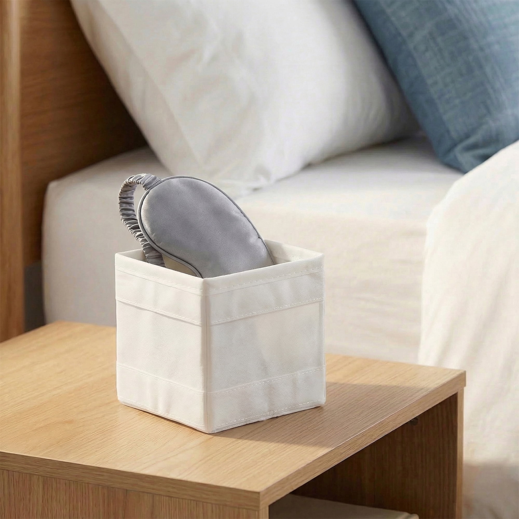 Unique Bargains 1pc Fabric Storage Bin for Shelves Closet White 5.5*5.5*5.1in
