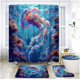 thumbnail image 1 of Juego de 4 cortinas de ducha con medusas oceánicas, alfombras, tapa de inodoro, cortina de ducha con ganchos, diseño de medusas luminosas del mundo submarino mágico, divertidos animales acuáticos, 1 of 6